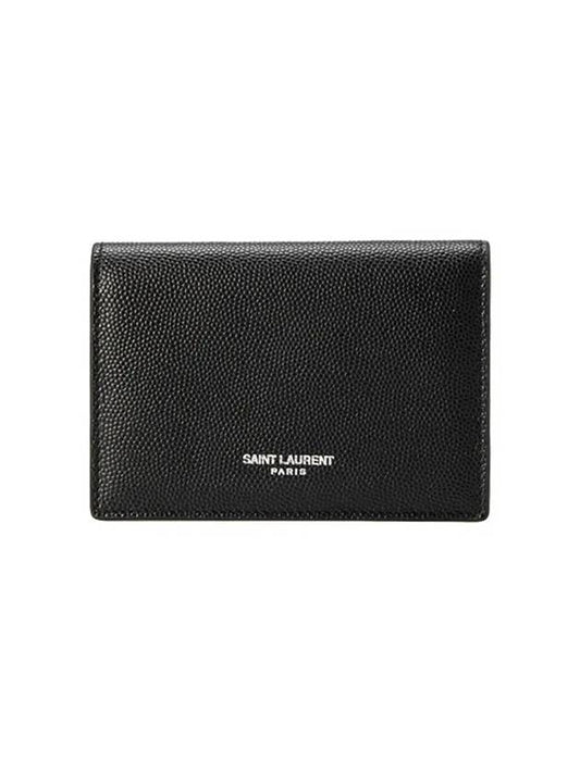 Luxury Saint Laurent Trending 2026 Business Flap in Grain De Poudre Embossed Leather Card Wallet Black
