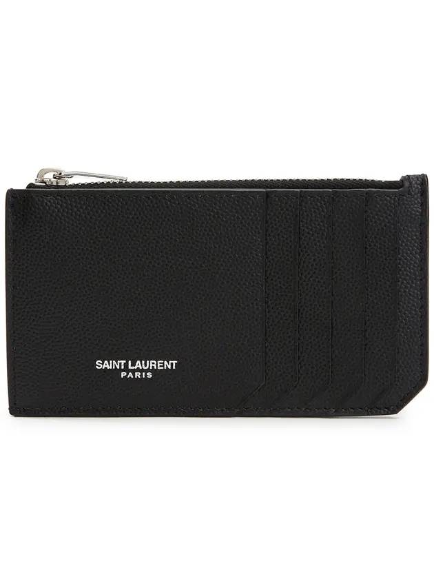 Luxury Saint Laurent Trending 2026 Leather Zipper Classic Fragment Card Wallet Black