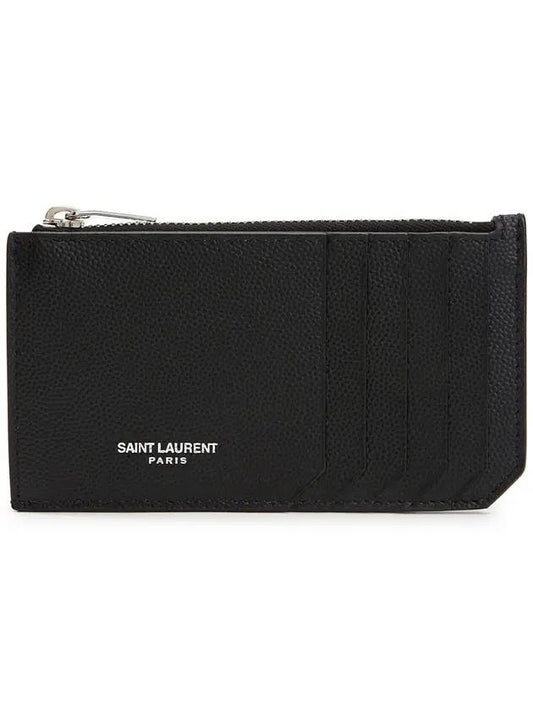 Luxury Saint Laurent Trending 2026 Leather Zipper Classic Fragment Card Wallet Black