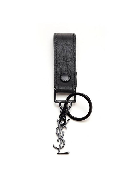 Luxury Saint Laurent Trending 2026 Monogram Logo Crocodile Leather Key Holder Black