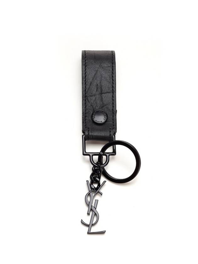 Luxury Saint Laurent Trending 2026 Monogram Logo Crocodile Leather Key Holder Black