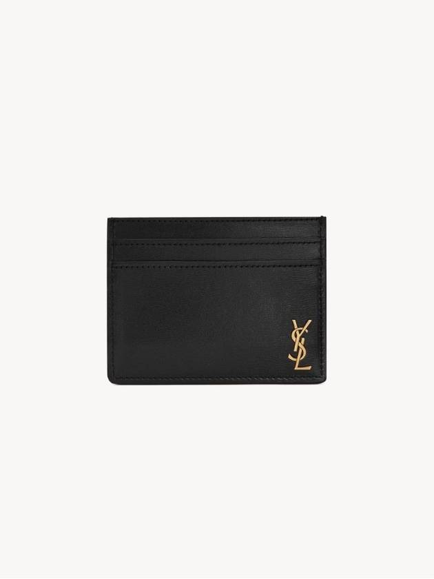 Luxury Saint Laurent Trending 2026 Tiny Monogram Shiny Leather Card Case Black