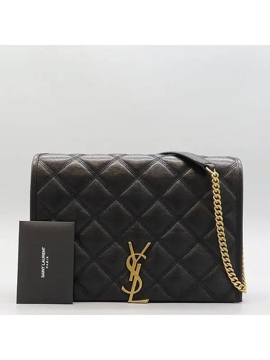 Luxury Saint Laurent Trending 2026 650769 Black leather monogram quilted gold chain mini Becky shoulder bag