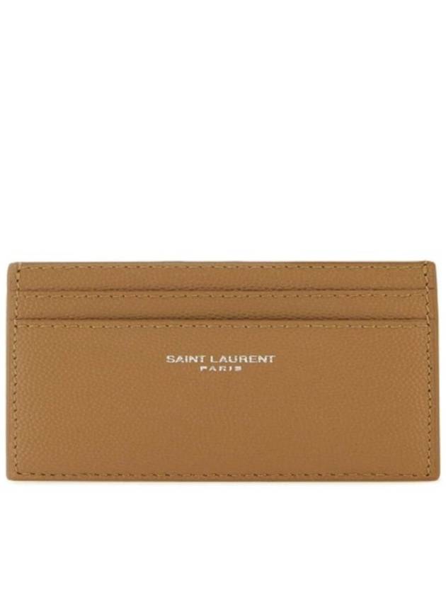 Luxury Saint Laurent Trending 2026 Logo Detail Calfskin Card Wallet Teakwood