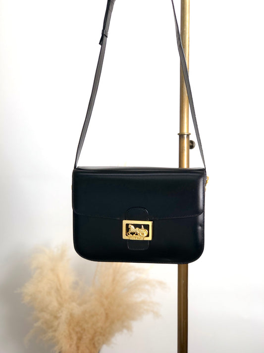 CELINE Horse Carriage Crossbody Shoulder bag Black 4mrnet