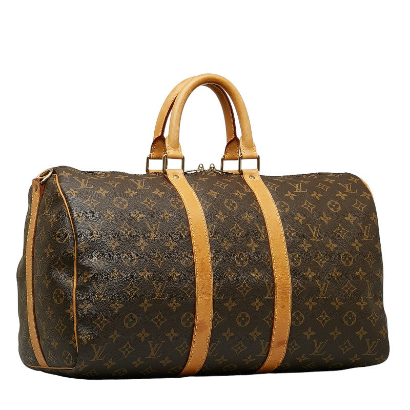 Louis Vuitton Monogram Keepall Bandouliere 45 Boston Bag Brown