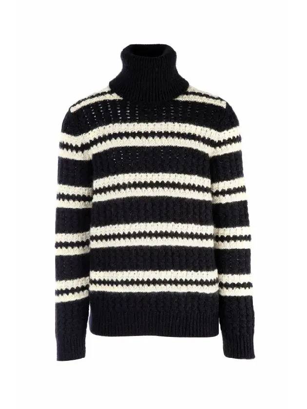 Luxury Saint Laurent Trending 2026 Striped Wool Turtleneck Black