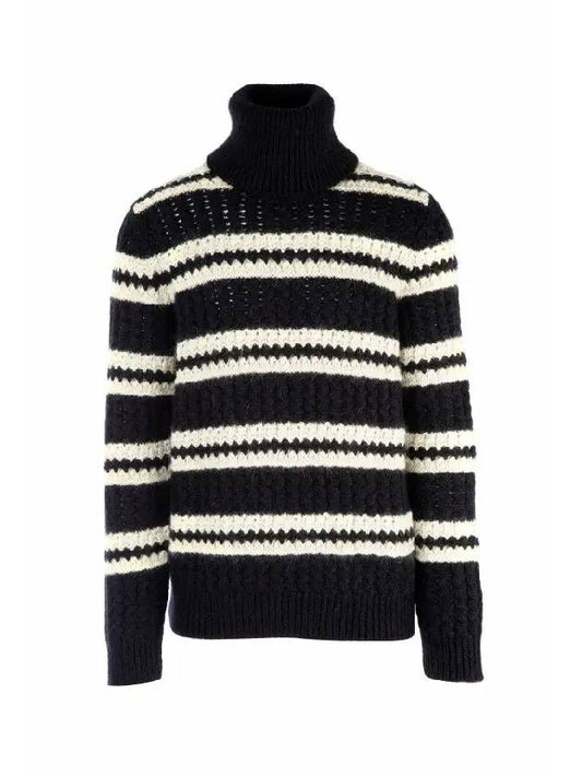 Luxury Saint Laurent Trending 2026 Striped Wool Turtleneck Black