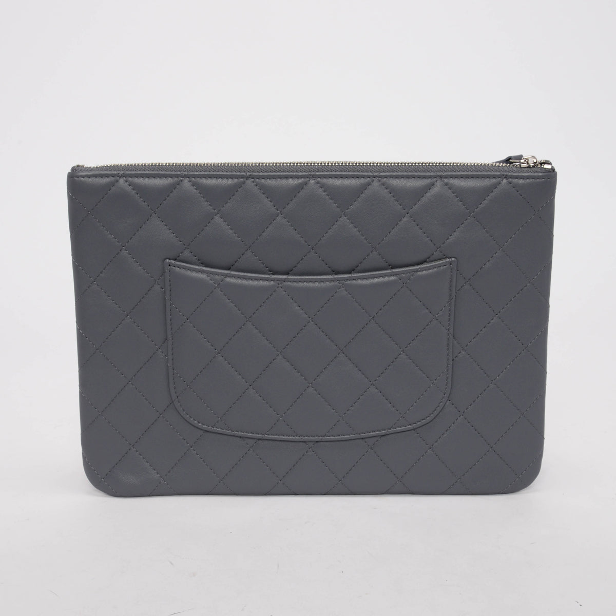 Chanel Grey Quilted Lambskin O-Case Multi Pouch Clutch