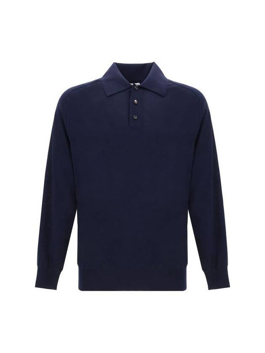 Luxury Bottega Veneta Long Sleeve Polo Knit Top Navy