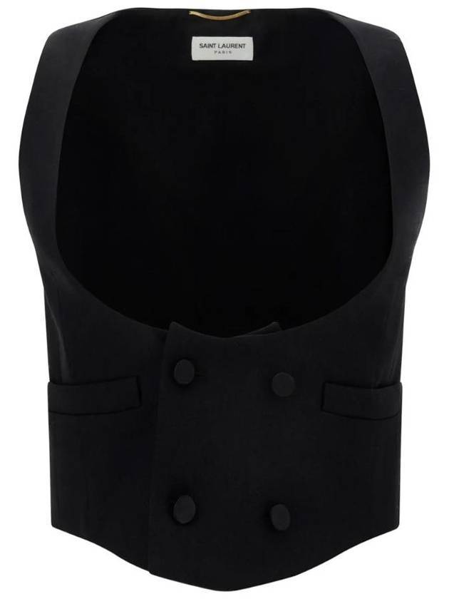 Luxury Saint Laurent Trending 2026 Women's Wool Tuxedo Vest Black