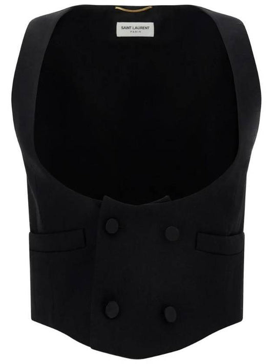 Luxury Saint Laurent Trending 2026 Women's Wool Tuxedo Vest Black