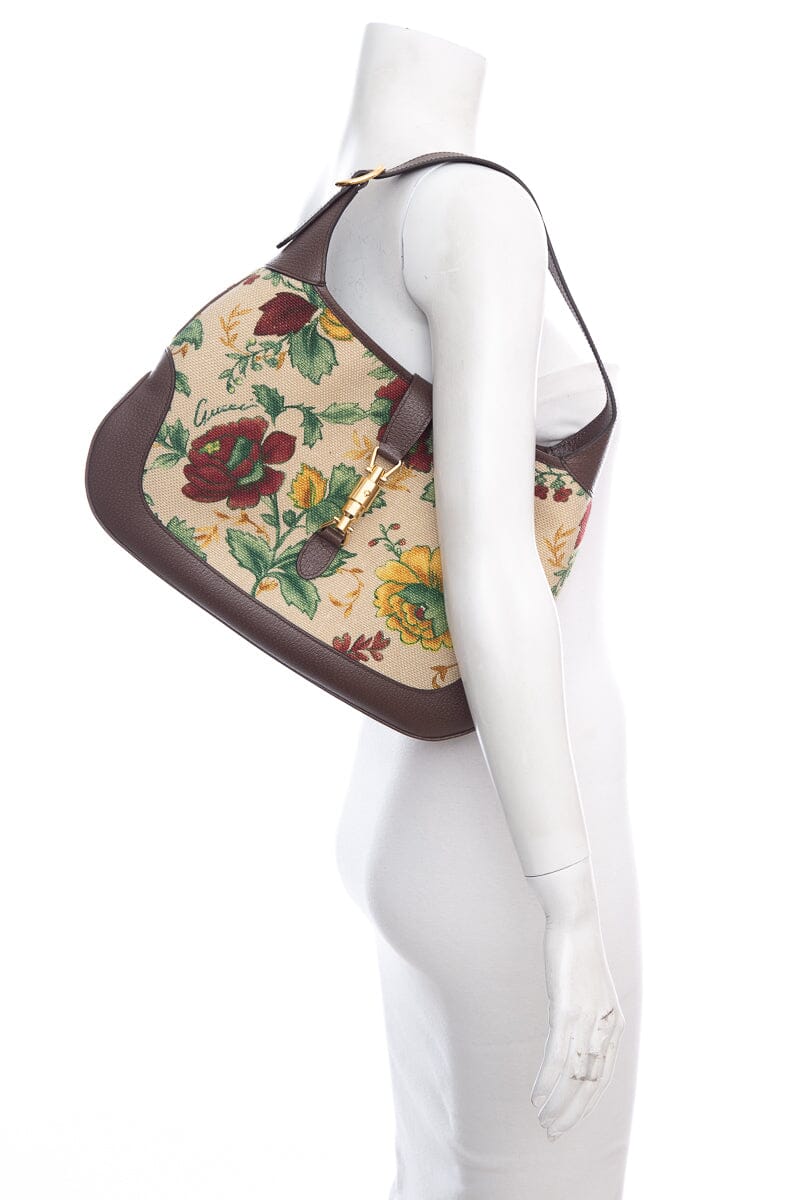 Gucci Jackie Brown Leather Canvas Shoulder Bag Style 2