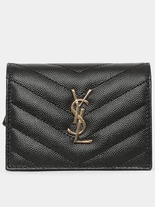 Luxury Saint Laurent Trending 2026 Monogram Caviar Leather Flap Card Wallet Black