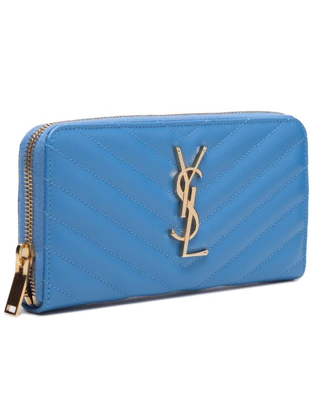 Luxury Saint Laurent Trending 2026 Matelasse Monogram Zipper Around Long Wallet Blue