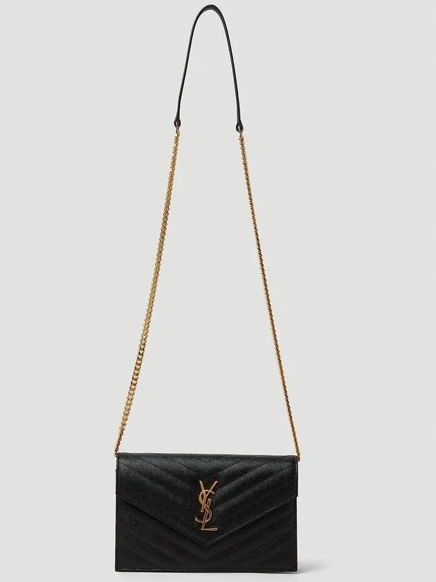 Luxury Saint Laurent Trending 2026 Grain De Poudre Embossed Envelope Chain Long Wallet Black