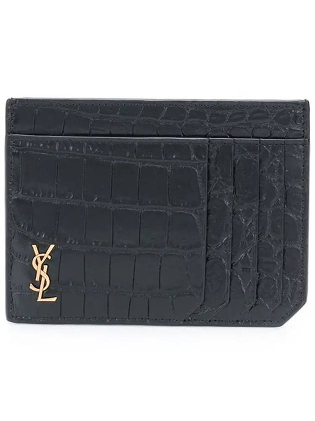 Luxury Saint Laurent Trending 2026 Crocodile Pattern Card Wallet Black