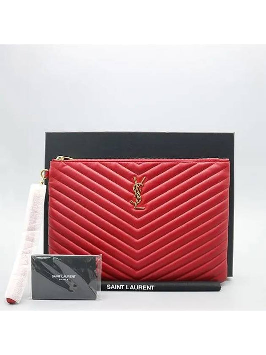 Luxury Saint Laurent Trending 2026 559193 Red color Matrace quilted monogram gold logo tablet pouch clutch bag