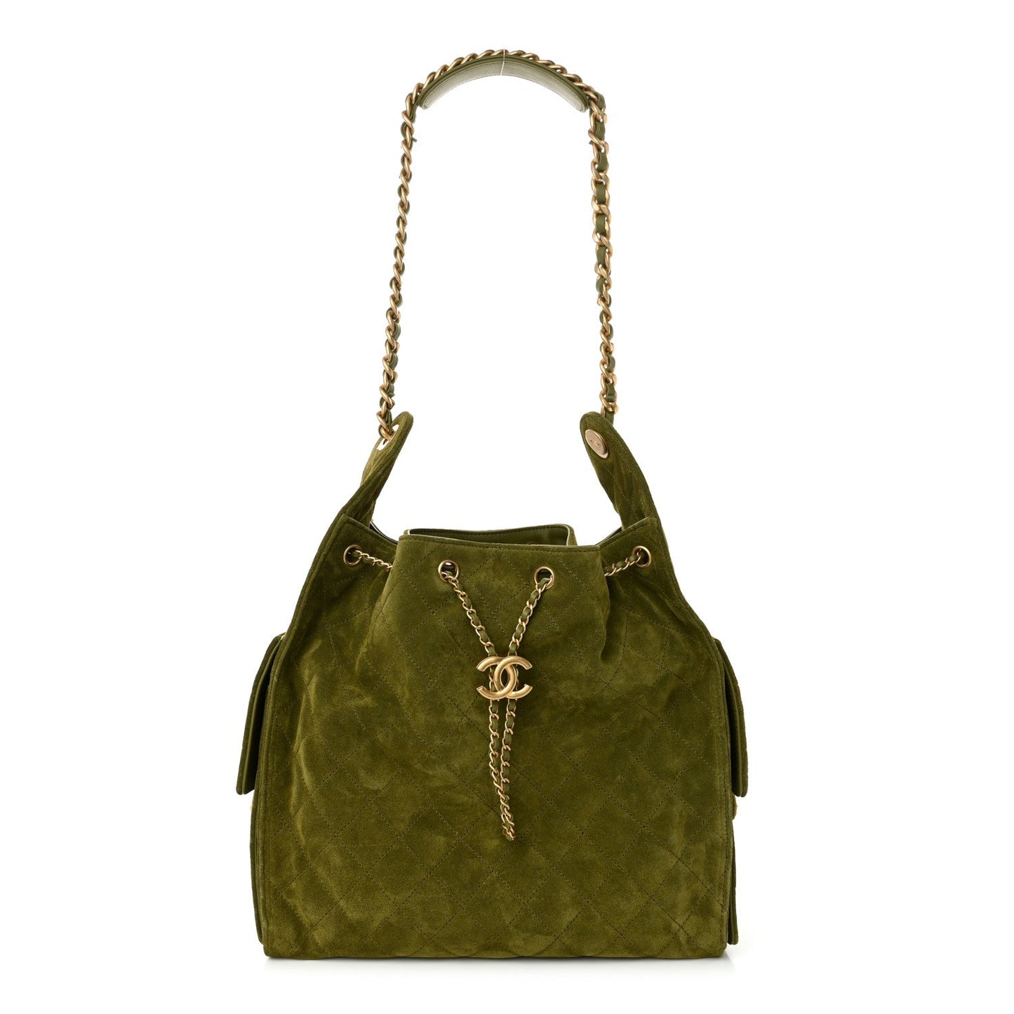 Suede Quilted Medium Chanel 25 Handbag Khaki