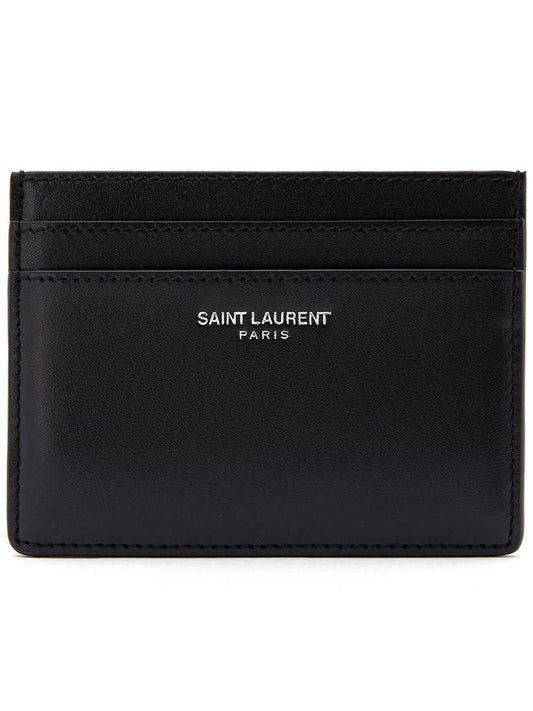Luxury Saint Laurent Trending 2026 Smooth Leather Classic Logo Card Wallet Black