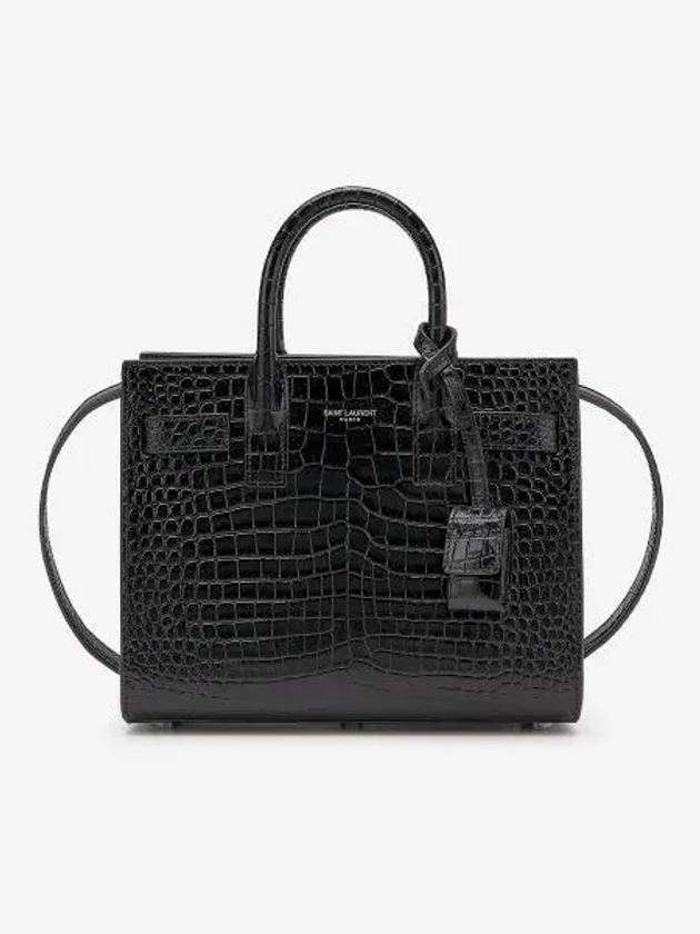 Luxury Saint Laurent Trending 2025 Sac De Jour Nano in Embossed Crocodile Shiny Leather Tote Bag Black