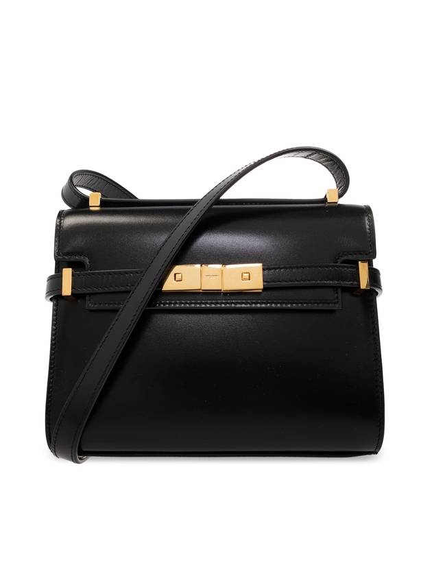 Luxury Saint Laurent Trending 2025 Manhattan Mini Embossed Gold-Tone Logo Leather Cross Bag Black
