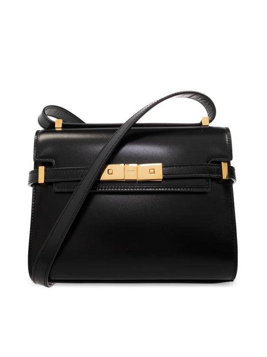 Luxury Saint Laurent Trending 2025 Manhattan Mini Embossed Gold-Tone Logo Leather Cross Bag Black