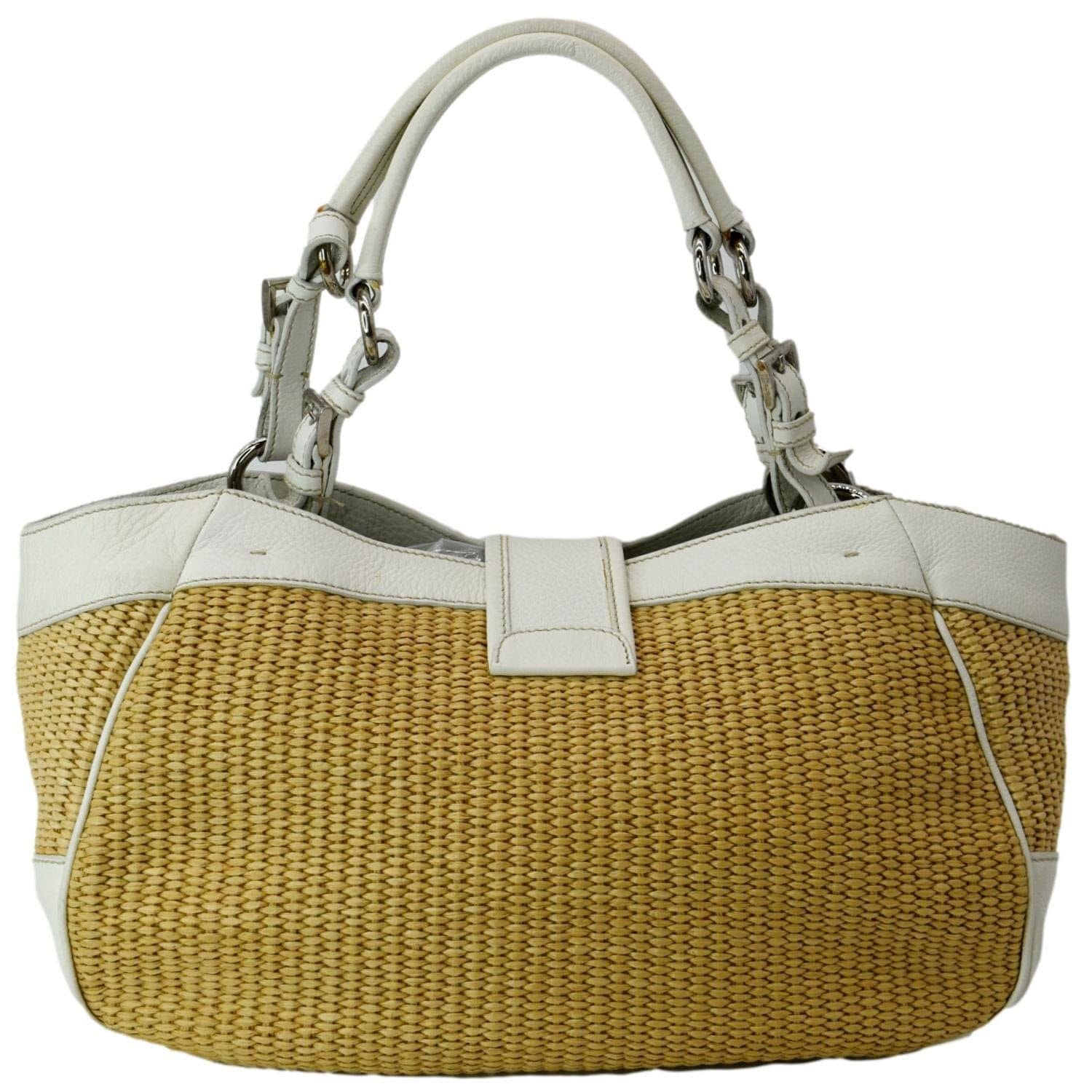 PRADA Paglia Vitello Daino Naturale Leather Satchel Bag Natural