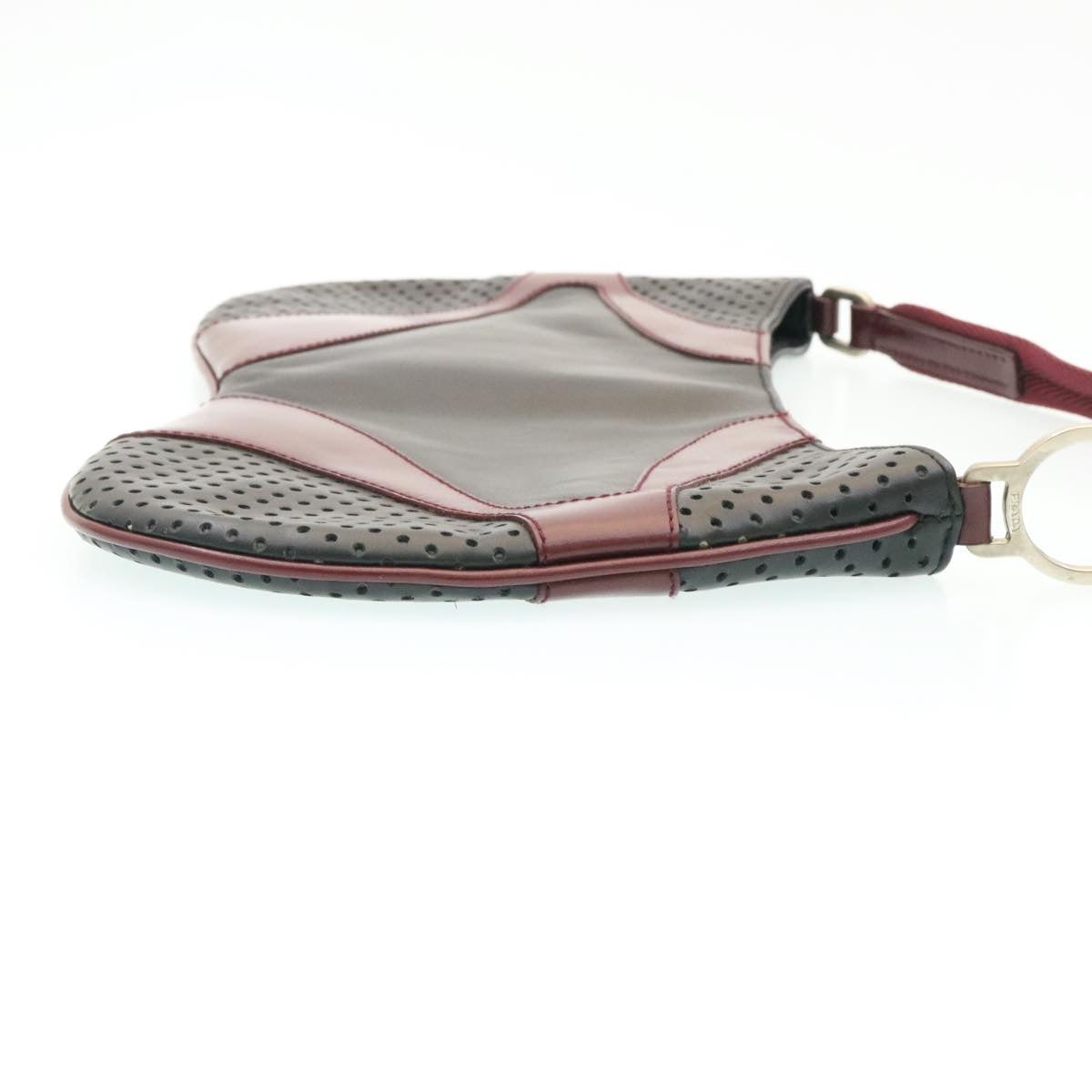 Prada Shoulder Bag Leather Black Wine Red