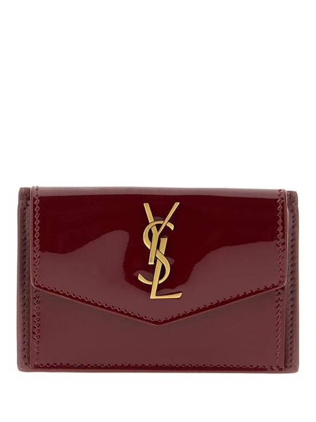 Luxury Saint Laurent Trending 2026 Uptown Flap Patent Leather Half Wallet Red