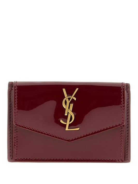 Luxury Saint Laurent Trending 2026 Uptown Flap Patent Leather Half Wallet Red