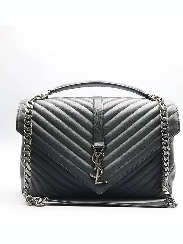 Luxury Saint Laurent Trending 2025 600278 Black leather YSL silver logo decoration COLLEGE large L size tote bag shoulder strap