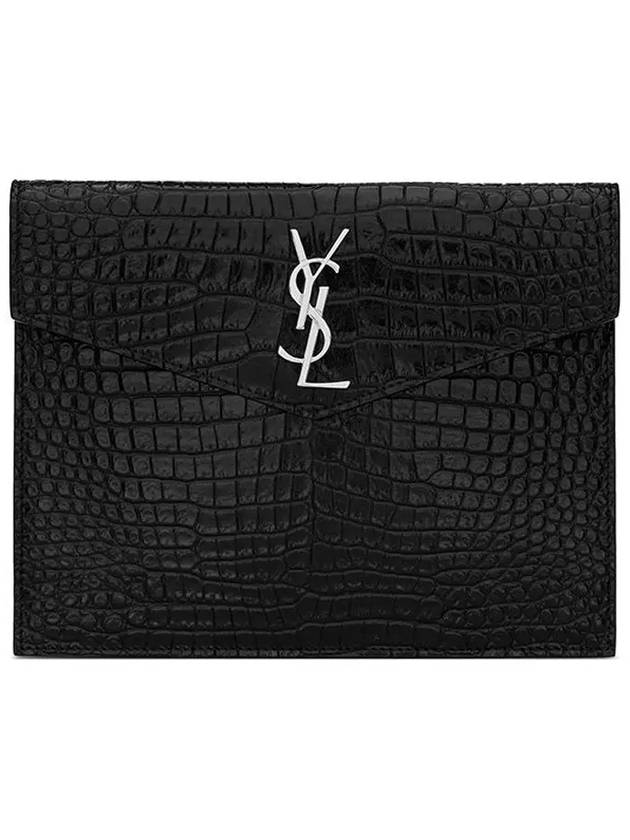 Luxury Saint Laurent Trending 2025 Crocodile Uptown Pouch Bag Black