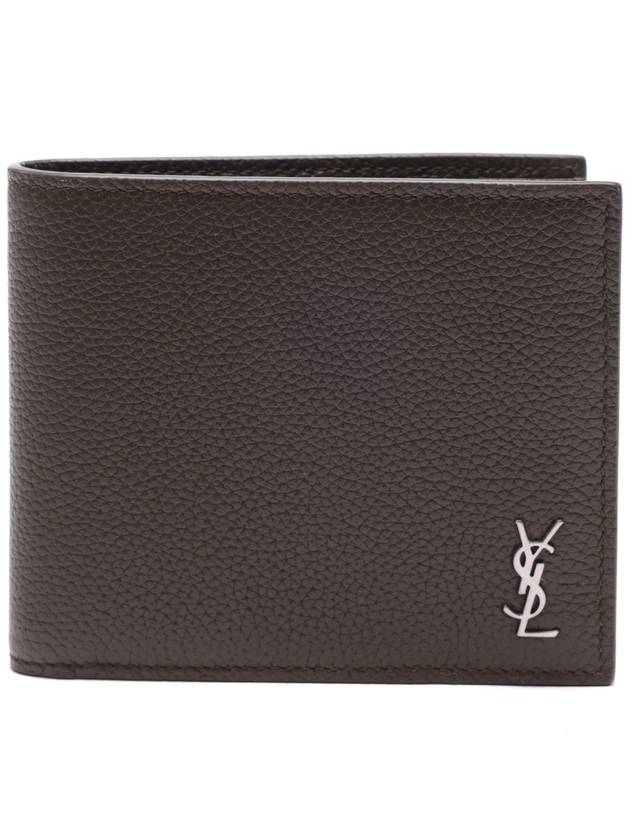 Luxury Saint Laurent Trending 2026 Tiny Cassandre Logo Plaque Half Wallet Khaki