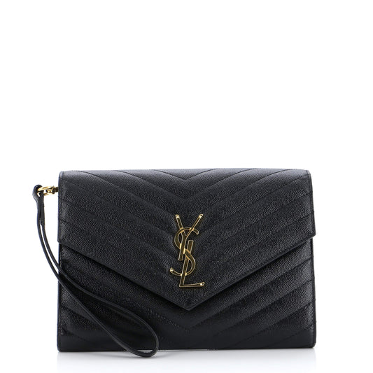 Luxury Saint Laurent Trending 2026 Classic Monogram Envelope Wristlet Clutch Matelasse Chevron Leather