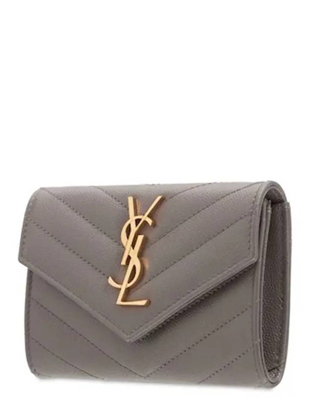 Luxury Saint Laurent Trending 2026 Monogram Envelope Quilting Small Half Wallet Grey