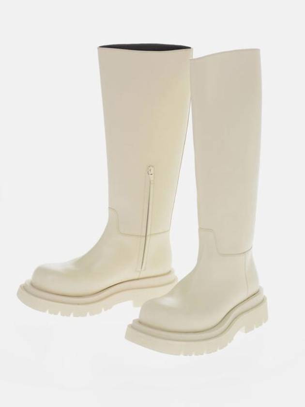 Luxury Bottega Veneta Lug Calfskin Long Boots Sea Salt
