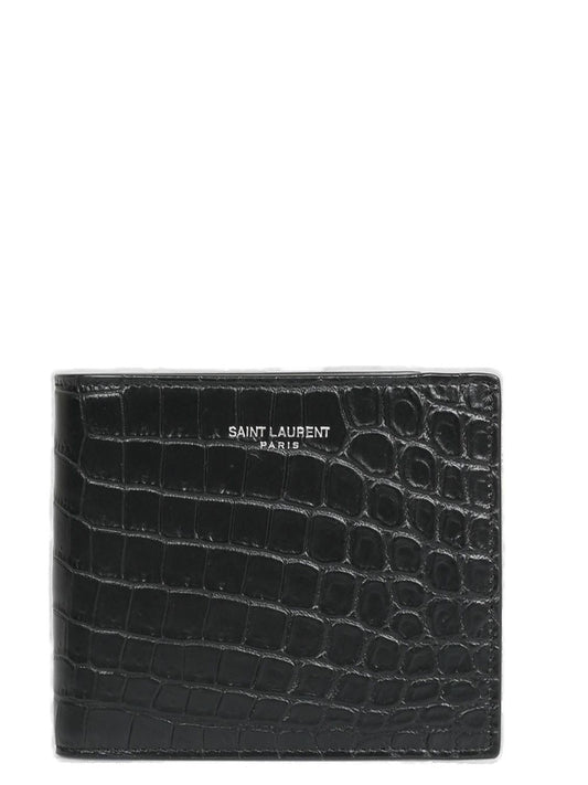 Luxury Saint Laurent Trending 2026 Men's Animal Print Leather Wallet in Nero/Nero | 396303DZEDE1000