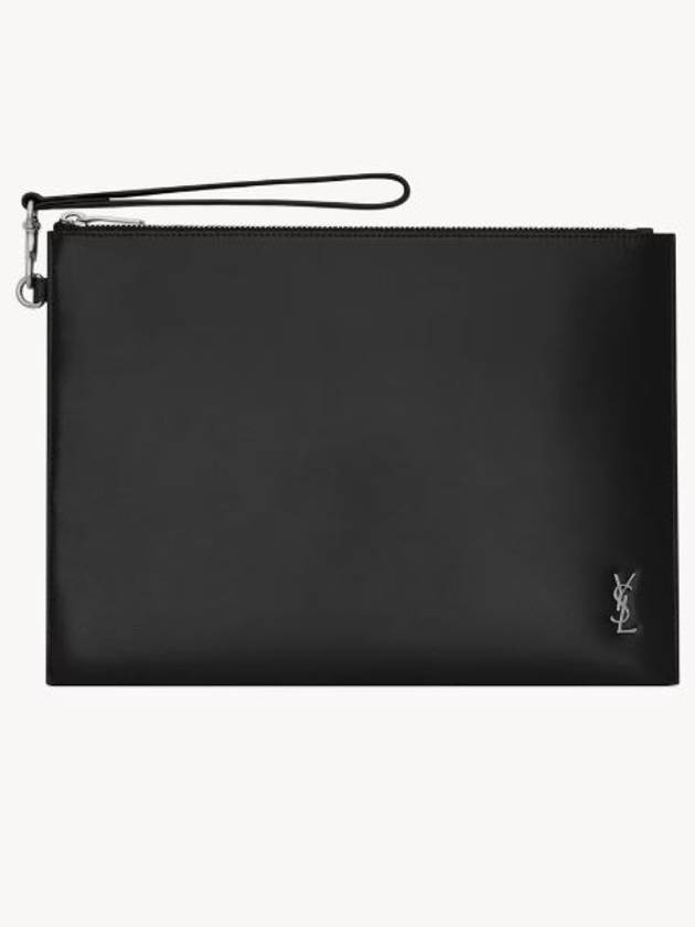 Luxury Saint Laurent Trending 2025 Tiny Monogram Silver Clutch Bag Black
