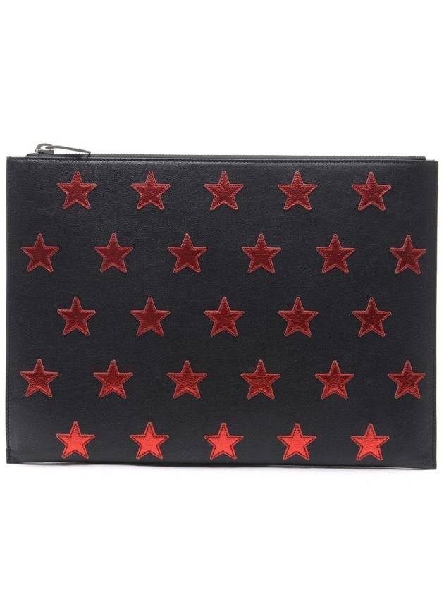 Luxury Saint Laurent Trending 2025 Star Patch Leather Clutch Bag Black Red