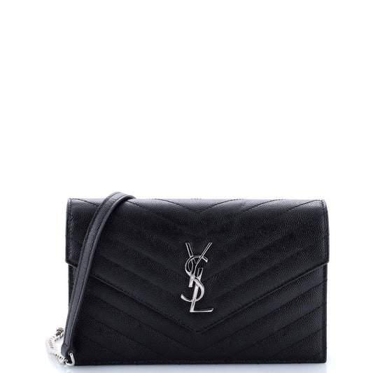Luxury Saint Laurent Trending 2025 Classic Monogram Wallet on Chain Matelasse Chevron Metallic Leather Small