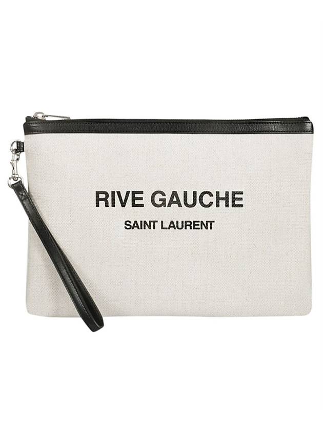 Luxury Saint Laurent Trending 2025 Rive Gauche Strap Canvas Clutch Bag White