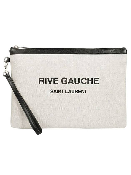 Luxury Saint Laurent Trending 2025 Rive Gauche Strap Canvas Clutch Bag White