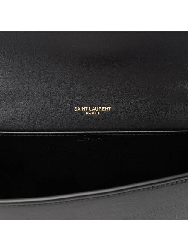 Luxury Saint Laurent Trending 2026 Uptown Shiny Grained Leather Chain Wallet Black