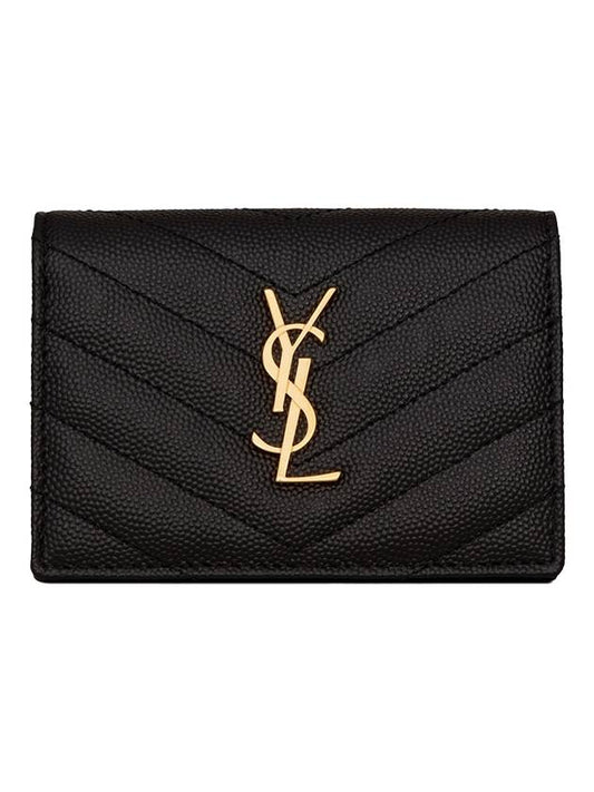 Luxury Saint Laurent Trending 2026 Monogram Caviar Embossed Business Card Wallet Black