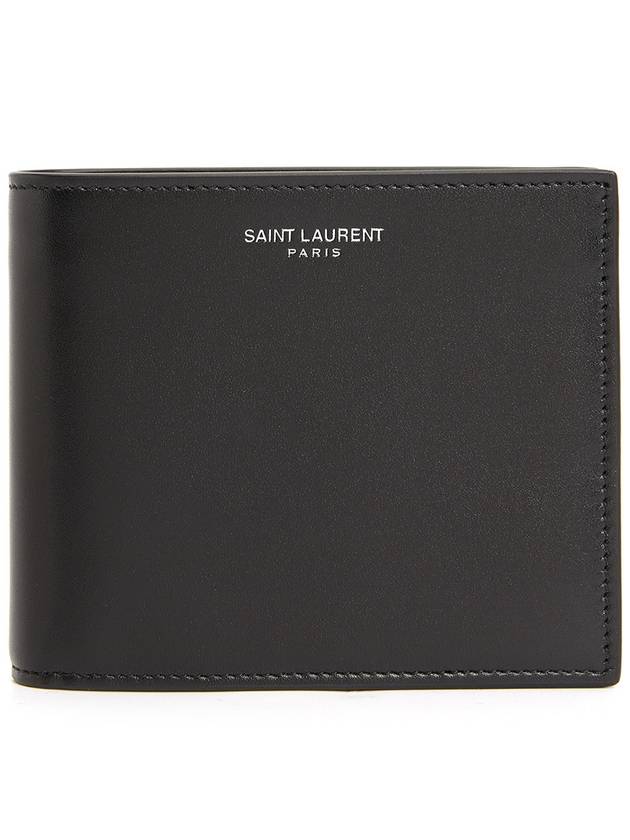 Luxury Saint Laurent Trending 2026 Logo Smooth Leather Half Wallet Black