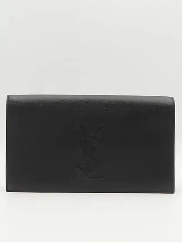 Luxury Saint Laurent Trending 2025 YSL Yip 361120 Black Leather Stitched Logo Flap Clutch
