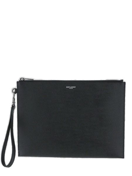 Luxury Saint Laurent Trending 2026 Men's Leather Ipad Holder in Black | 683865BTY0N