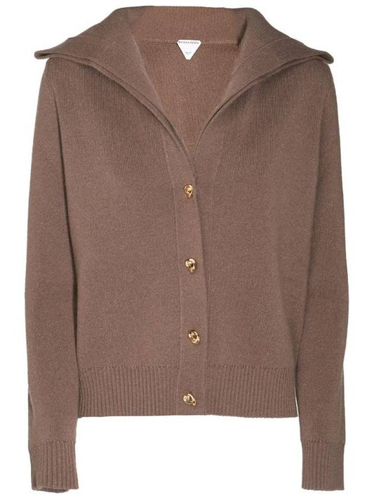 Luxury Bottega Veneta Compact Knot Button Wool Cardigan Chestnut Melange
