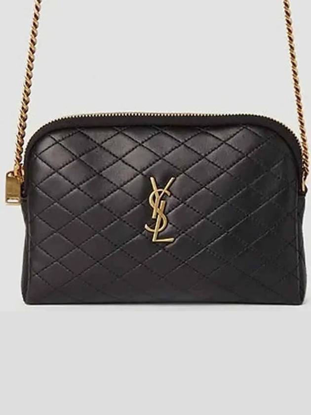 Luxury Saint Laurent Trending 2025 Gaby Quilted Lambskin Chain Cross Bag Black